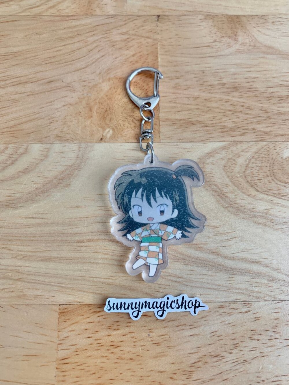 InuYasha Anime Acrylic Chibi Cute Keychain Punichara Rin Black Hair Kid Girl